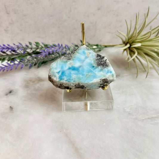 Raw Larimar Piece with Stand