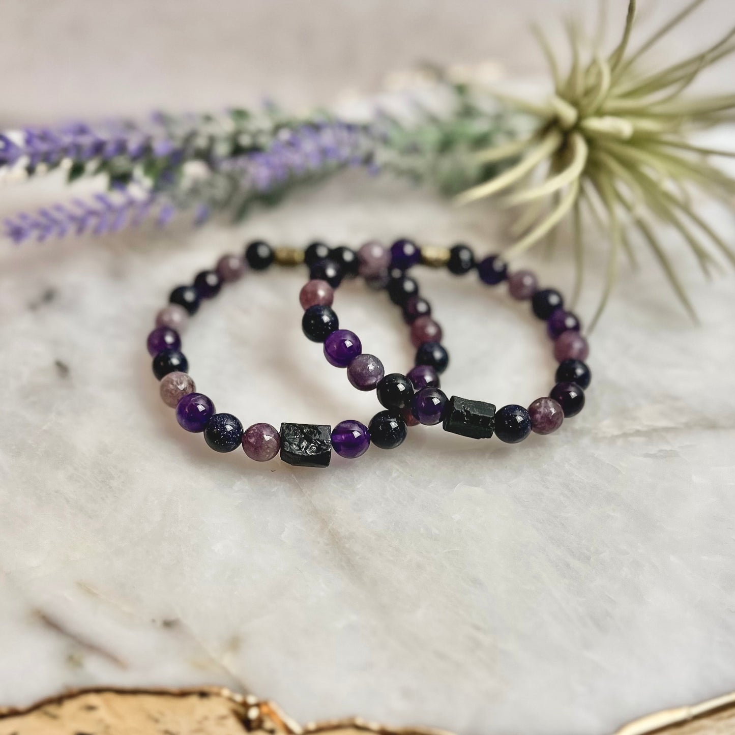 Amethyst/Blue Goldstone/Lepidolite Bracelet