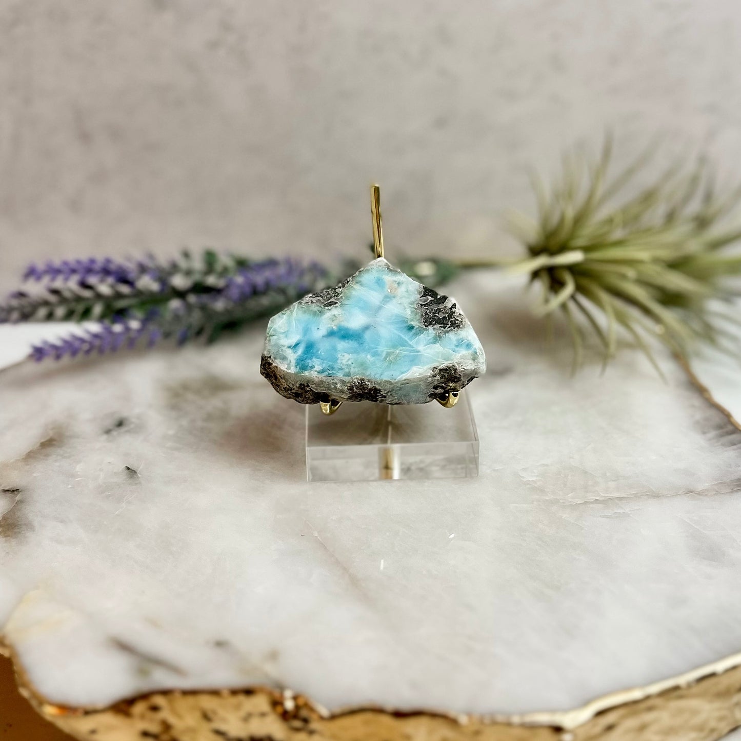 Raw Larimar Piece with Stand