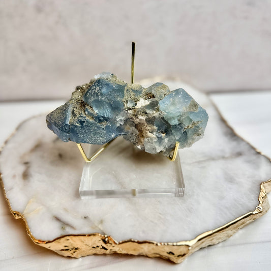 Raw Blue Fluorite with Pyrite