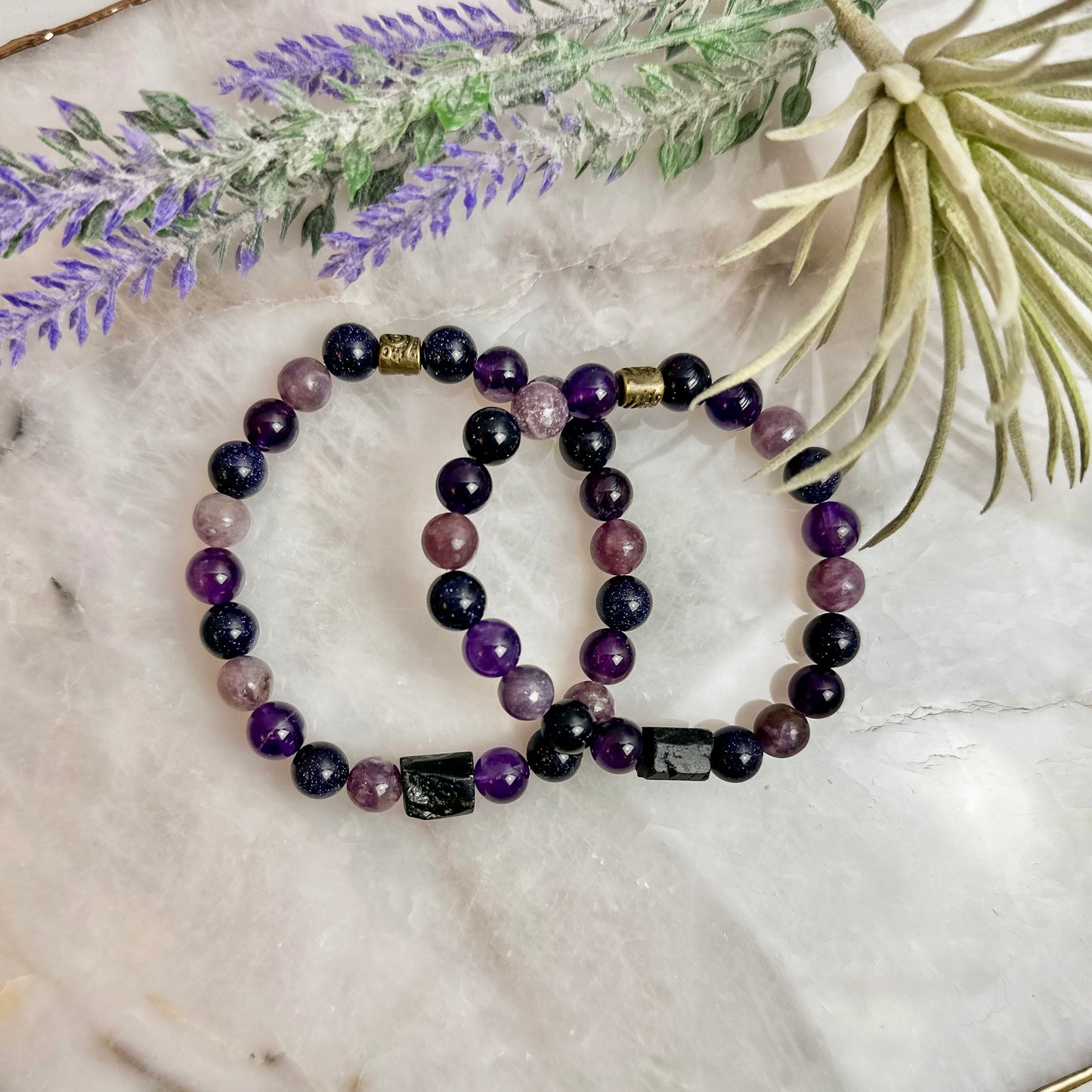 Amethyst/Blue Goldstone/Lepidolite Bracelet