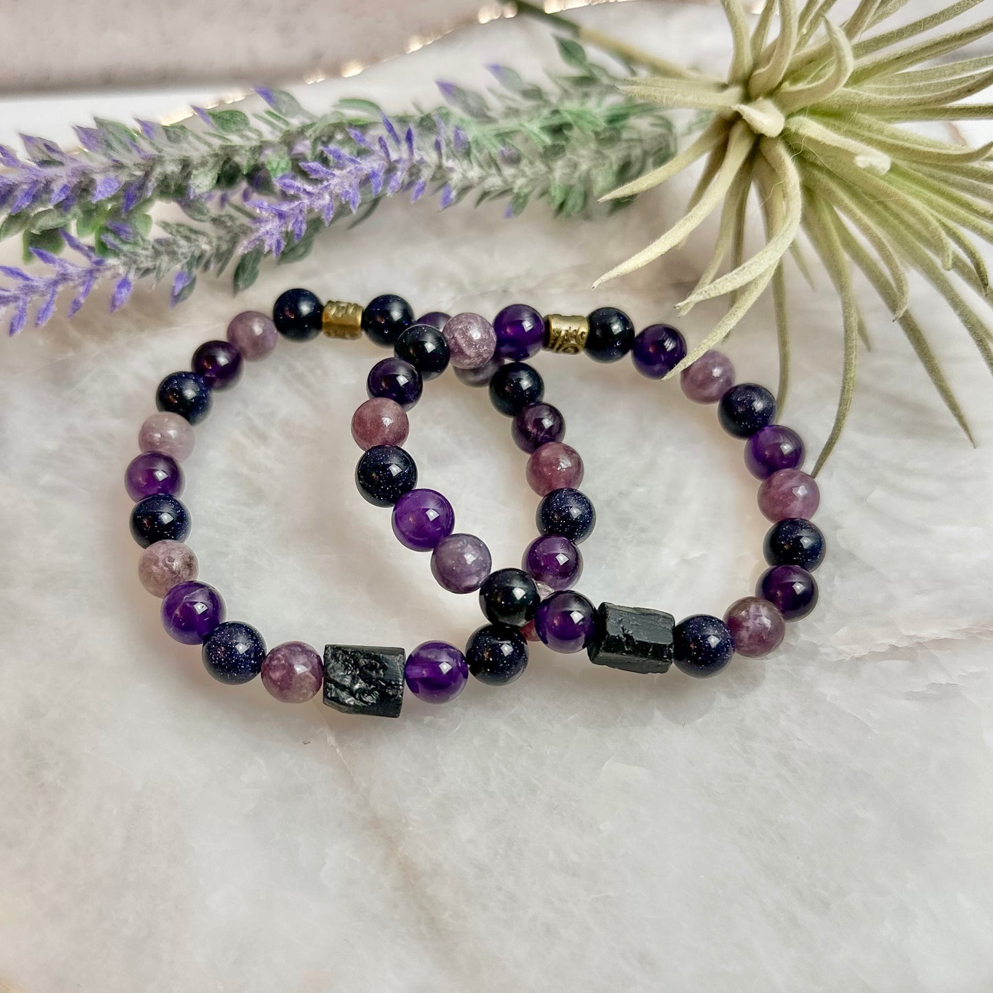 Amethyst/Blue Goldstone/Lepidolite Bracelet