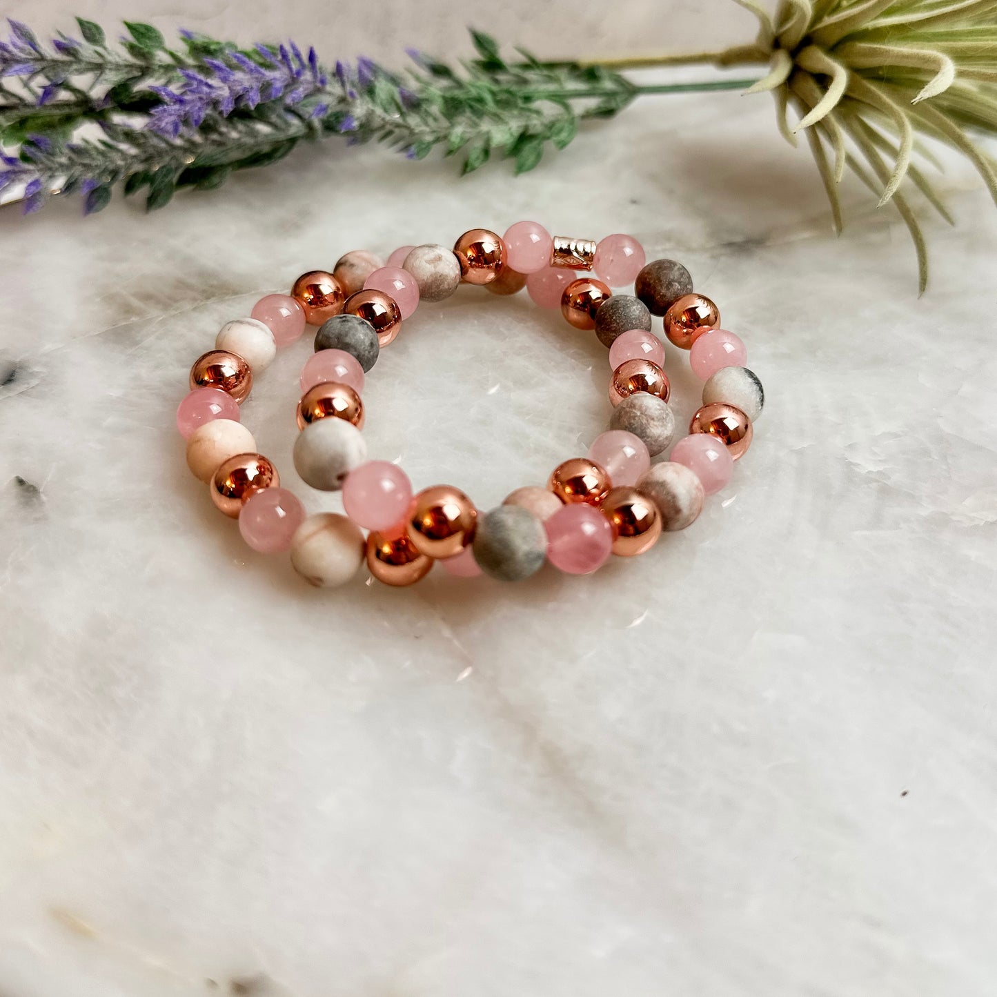 Rose Quartz and Rose Gold Bracelet