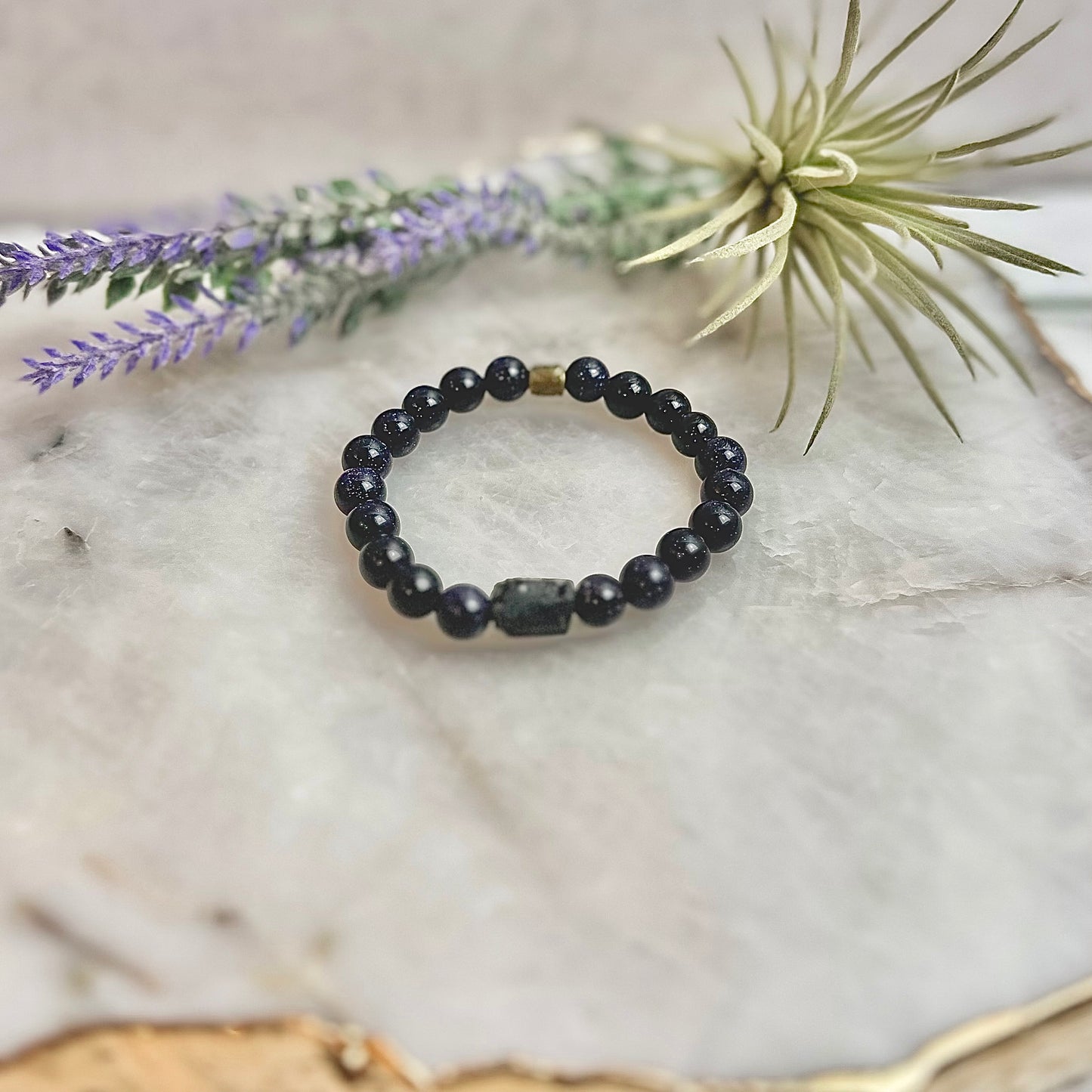 Blue Goldstone with Tourmaline Bracelet