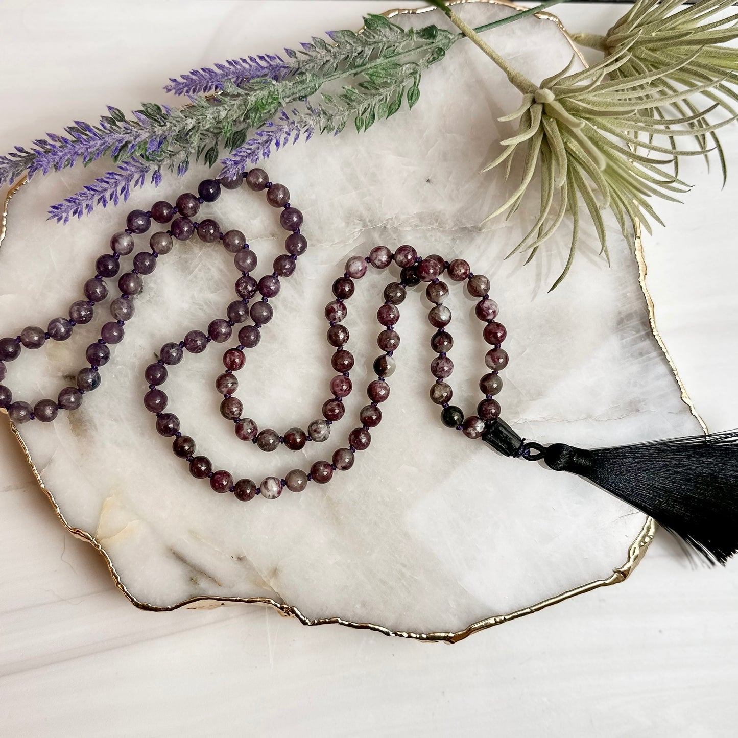 Purple Tourmaline in Lepidolite Mala