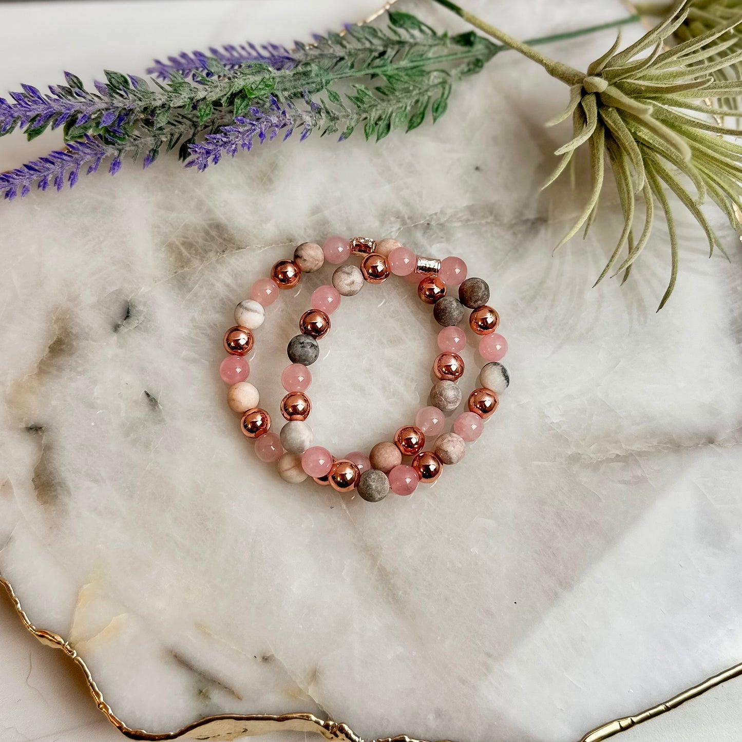 Rose Quartz and Rose Gold Bracelet