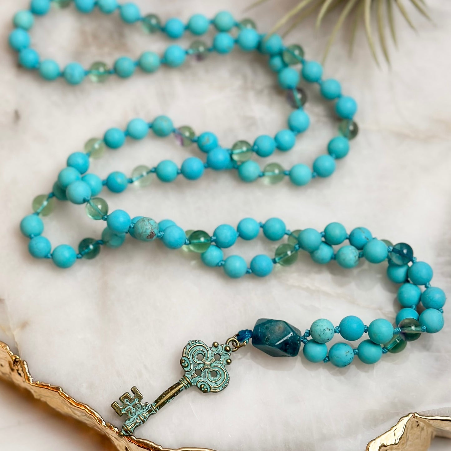 Turquoise Magnesite and Fluorite Mala