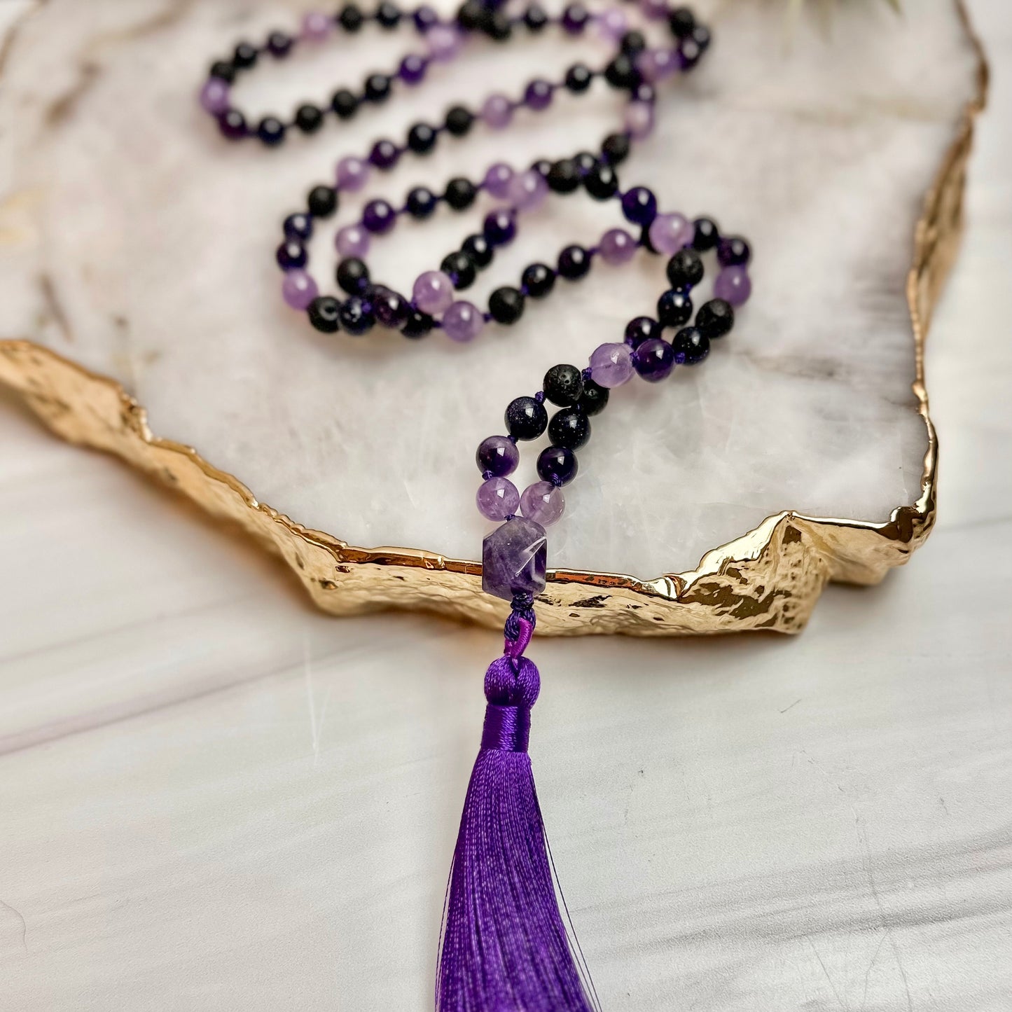 Amethyst and Blue Goldstone Mala