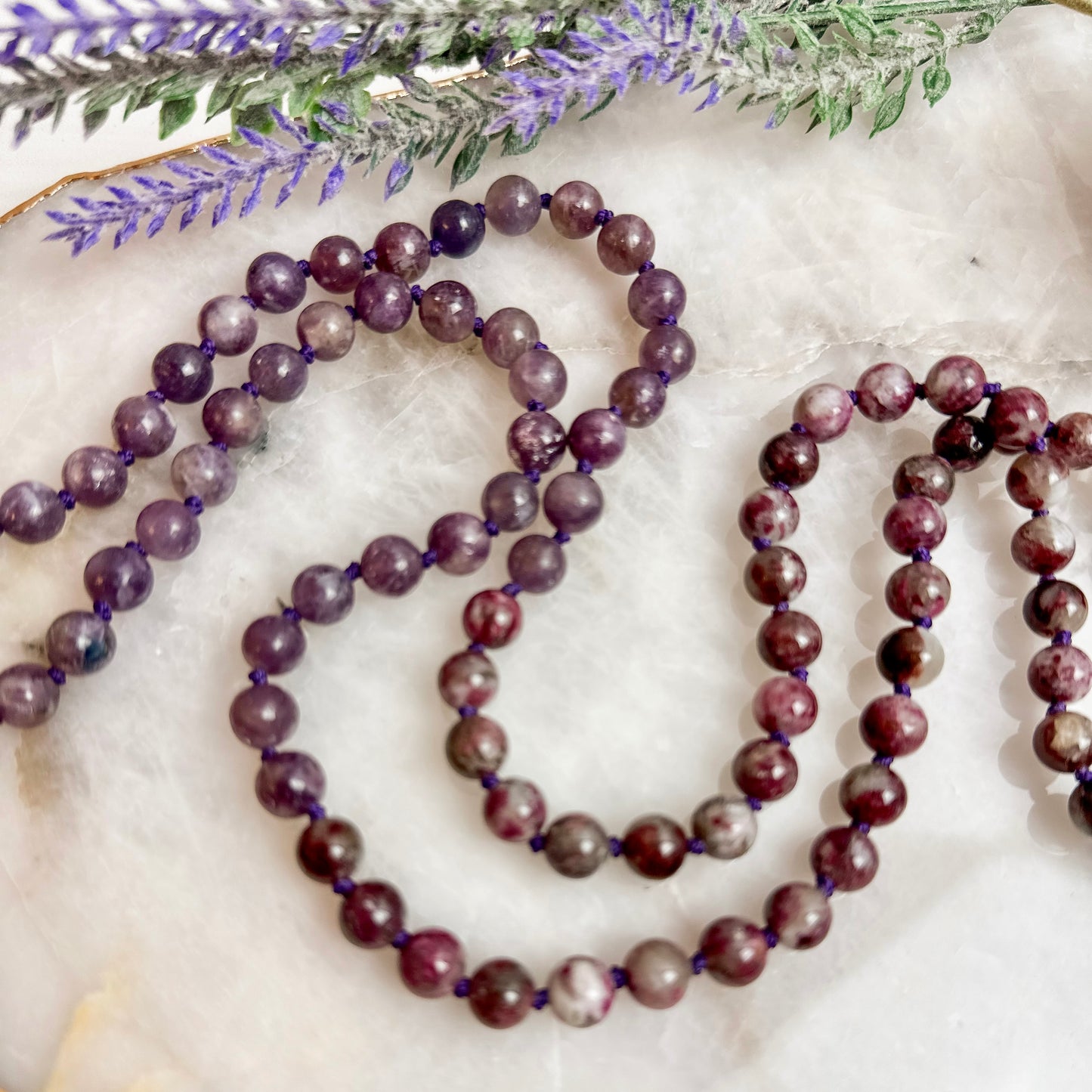 Purple Tourmaline in Lepidolite Mala