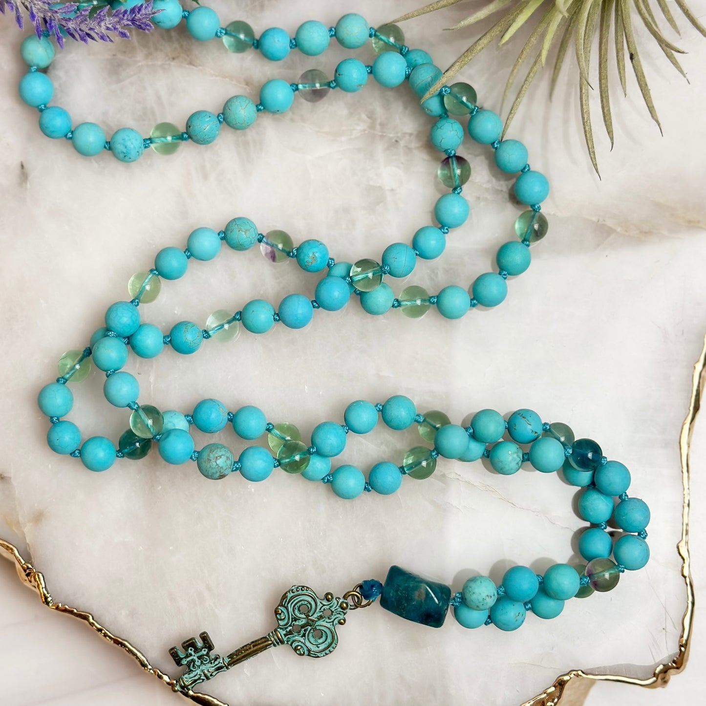 Turquoise Magnesite and Fluorite Mala