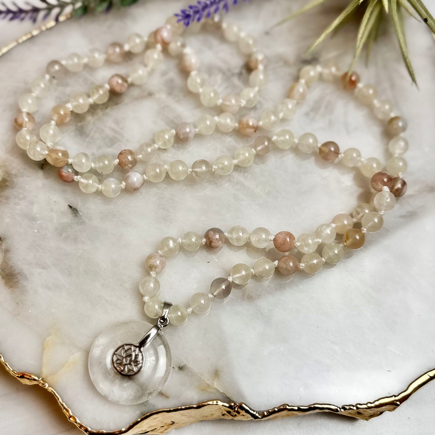 Lotus Rainbow Moonstone Mala