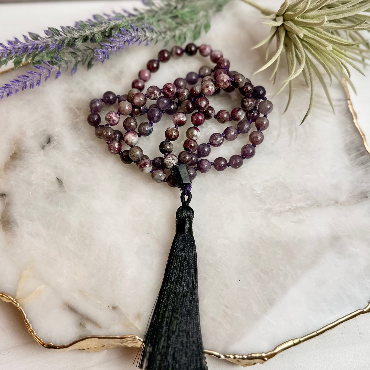 Purple Tourmaline in Lepidolite Mala