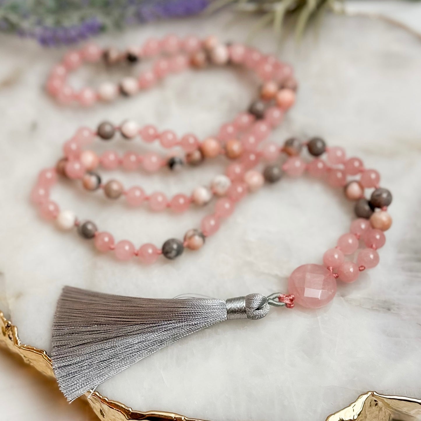 Rose Quartz and Pink Zebra Jasper Mala