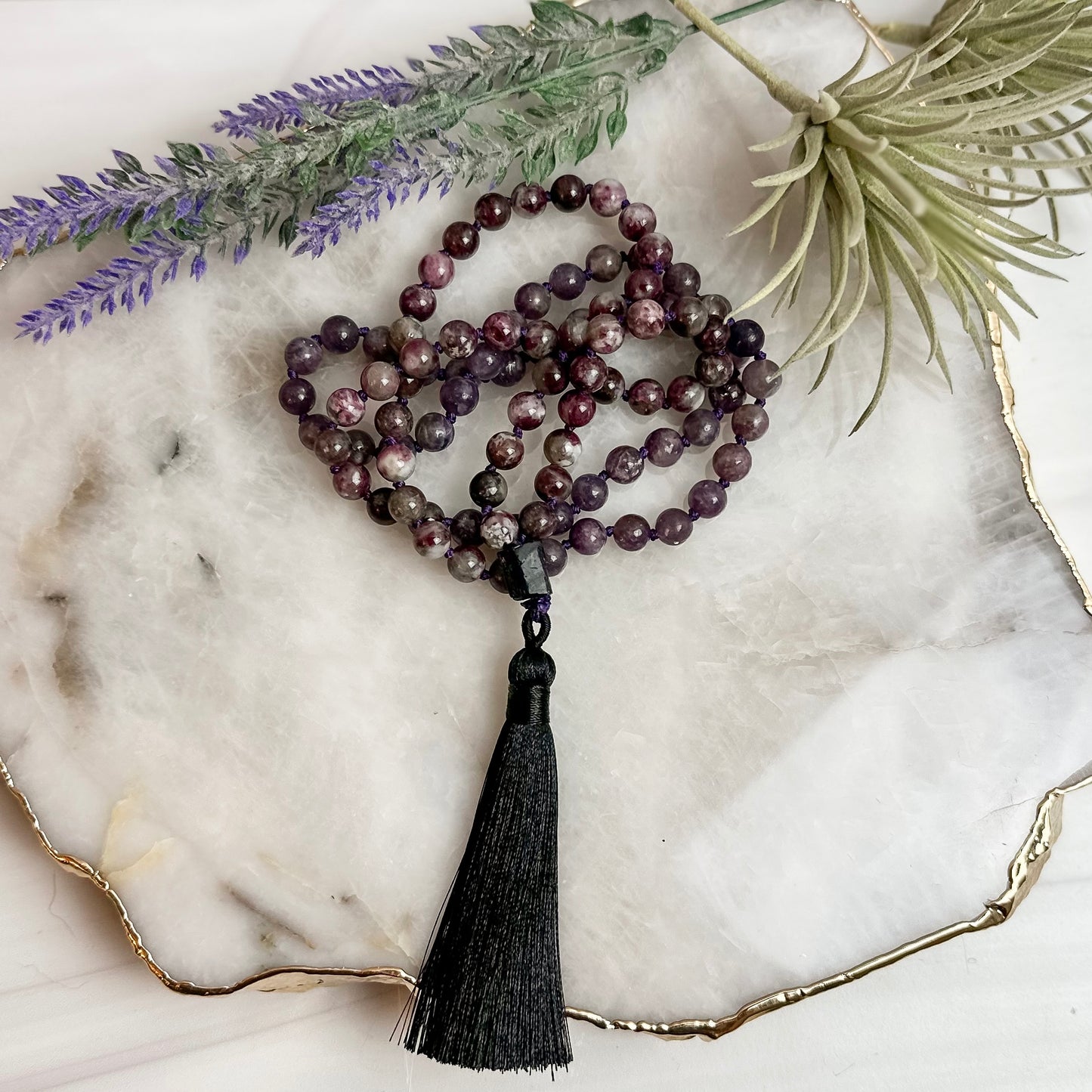 Purple Tourmaline in Lepidolite Mala