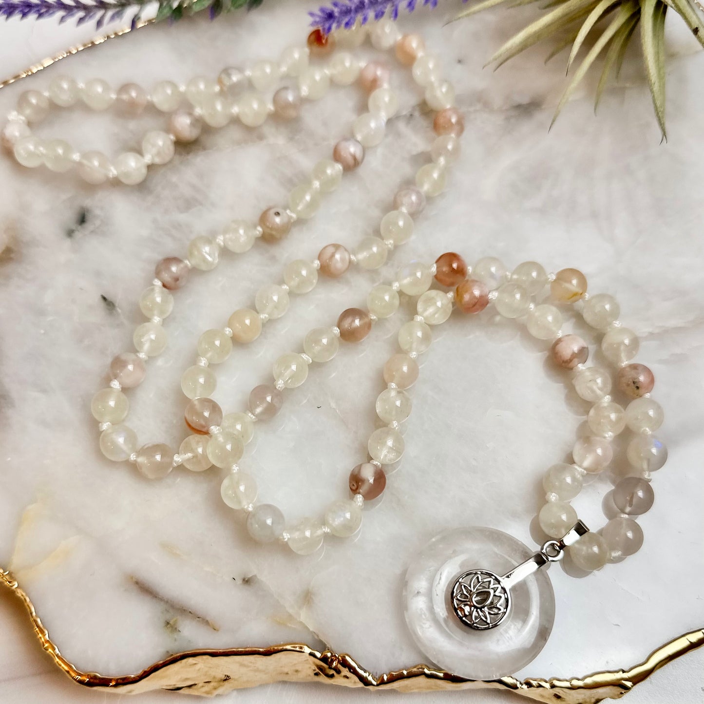 Lotus Rainbow Moonstone Mala