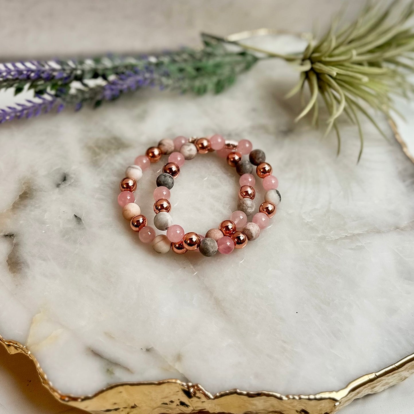 Rose Quartz and Rose Gold Bracelet