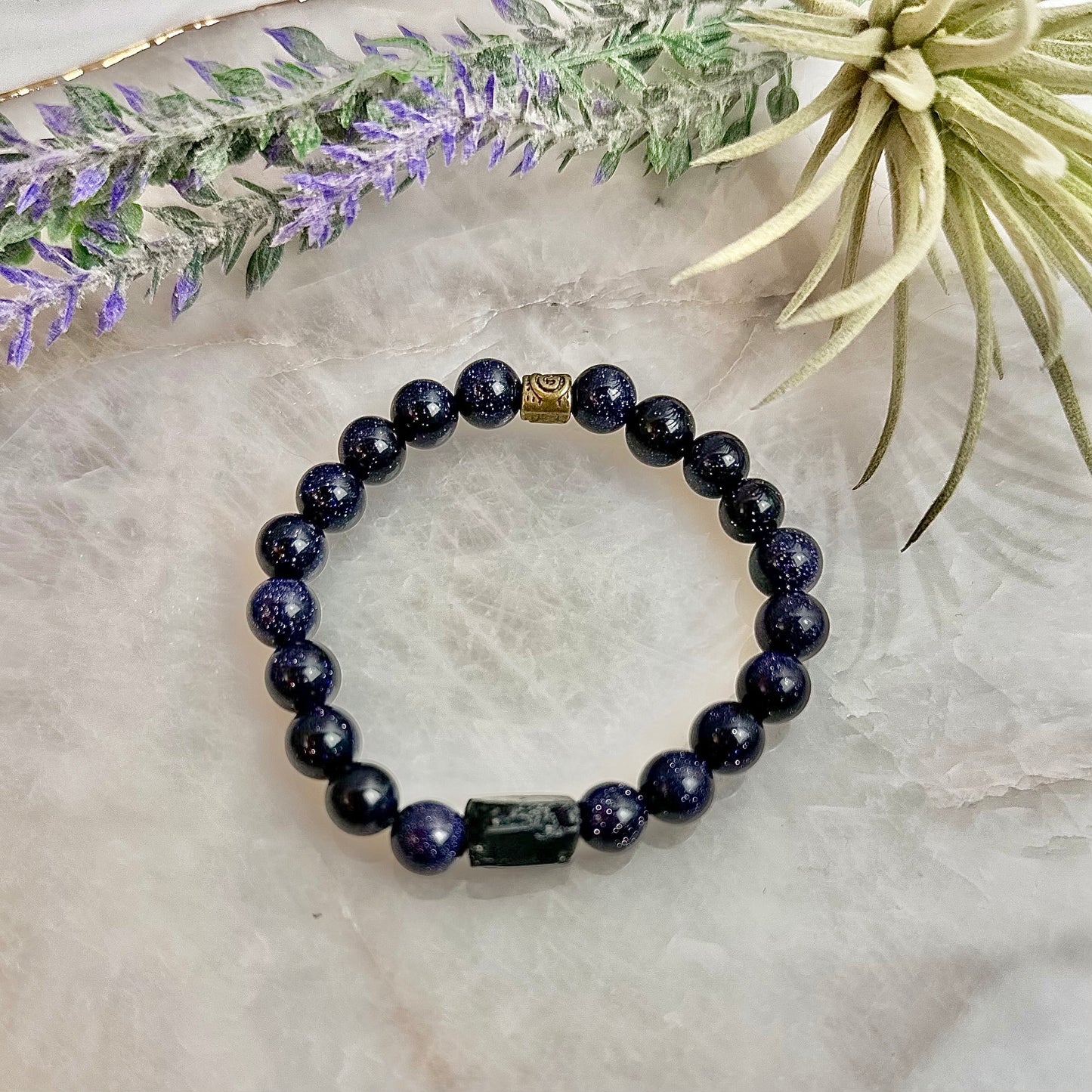 Blue Goldstone with Tourmaline Bracelet