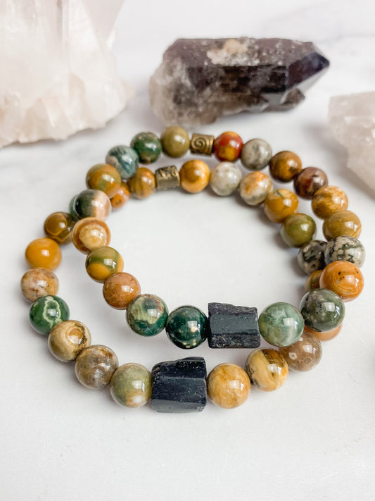 Ocean Jasper and Black Tourmaline bracelet